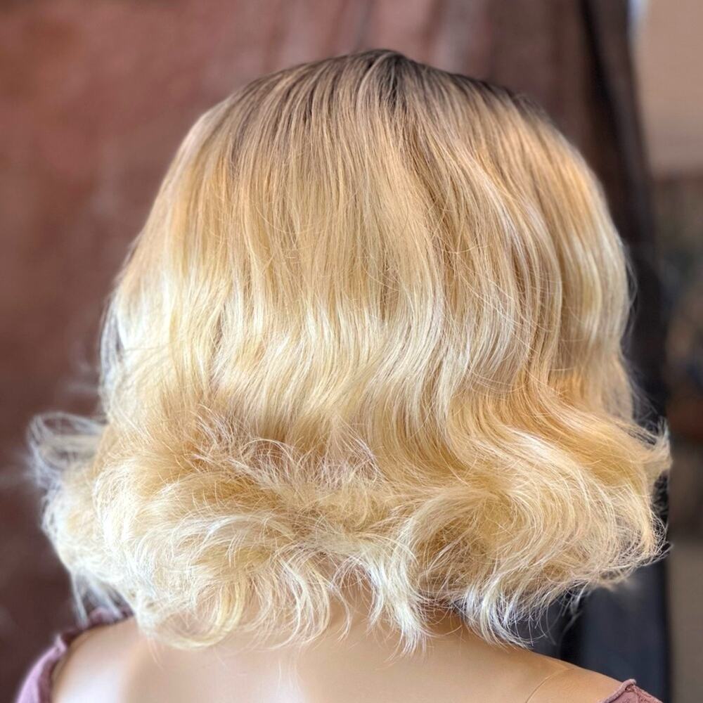Blonde Ombre Wig Dark Roots Wavy - Picture 7 of 9